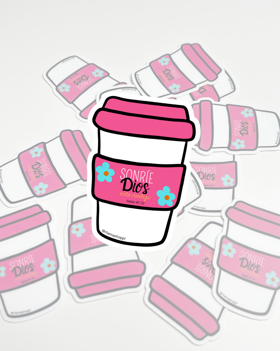 MINI STICKER SONRIE QUE DIOS ESTA CONTIGO